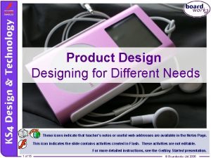 Product Designing for Different Needs These icons indicate