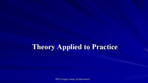 Theory Applied to Practice 2016 Cengage Learning All