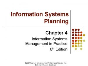 Information Systems Planning Chapter 4 Information Systems Management