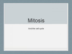 Mitosis And the cell cycle Cell division All