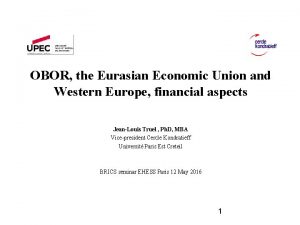 OBOR the Eurasian Economic Union and Western Europe