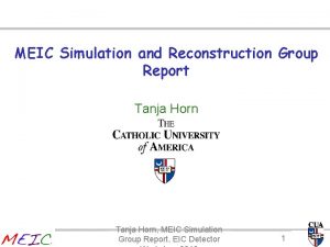 MEIC Simulation and Reconstruction Group Report Tanja Horn