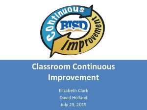 Classroom Continuous Improvement Elizabeth Clark David Holland July