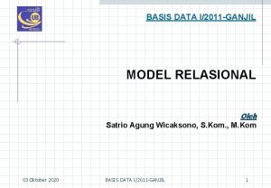 BASIS DATA I2011 GANJIL MODEL RELASIONAL Oleh Satrio