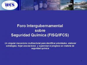 Foro Intergubernamental sobre Seguridad Qumica FISQIFCS Un singular