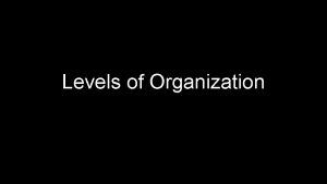 Levels of Organization Match the Level of Organization
