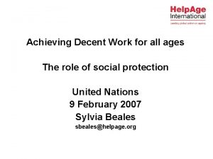 Achieving Decent Work for all ages The role