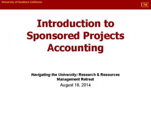 Usc sponsored projects accounting