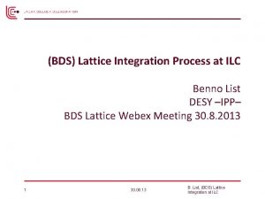 BDS Lattice Integration Process at ILC Benno List