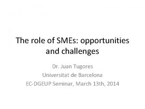 The role of SMEs opportunities and challenges Dr