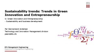 Sustainability trends Trends in Green Innovation and Entrepreneurship
