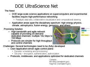 DOE Ultra Science Net The Need DOE largescale