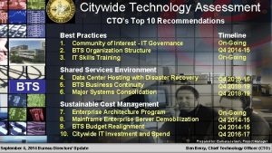 Citywide Technology Assessment CTOs Top 10 Recommendations Best