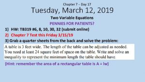 Chapter 7 Day 17 Tuesday March 12 2019