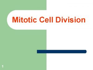 Mitotic Cell Division 1 Objectives 2 Learn preparing