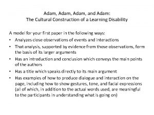 Adam and Adam The Cultural Construction of a