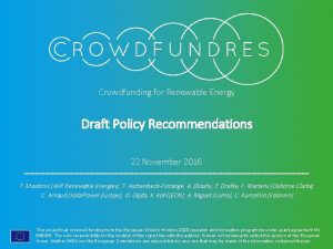 Crowdfunding for Renewable Energy Draft Policy Recommendations 22