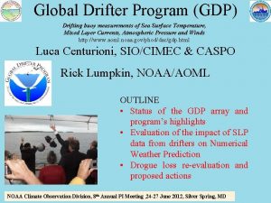 Global Drifter Program GDP Drifting buoy measurements of