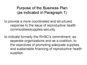 Purpose of a business plan