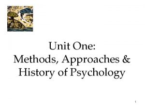 Unit One Methods Approaches History of Psychology 1