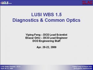 LUSI WBS 1 5 Diagnostics Common Optics Yiping