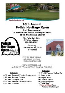 16 th Annual Polish Heritage Open Golf Tournament