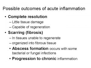 Possible outcomes of acute inflammation Complete resolution Little