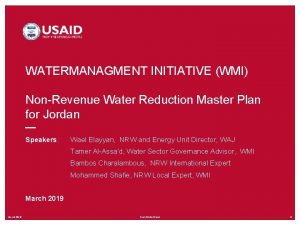 WATERMANAGMENT INITIATIVE WMI NonRevenue Water Reduction Master Plan