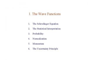 1 The Wave Functions 1 The Schrodinger Equation