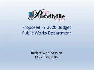Proposed FY 2020 Budget Public Works Department Budget