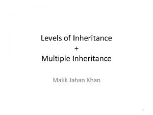 Levels of Inheritance Multiple Inheritance Malik Jahan Khan