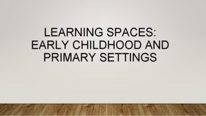 LEARNING SPACES EARLY CHILDHOOD AND PRIMARY SETTINGS Learning