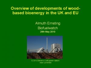 Overview of developments of woodbased bioenergy in the