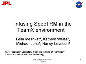 Infusing Spec TRM in the Team X environment