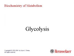 Biochemistry of Metabolism Glycolysis Copyright 1998 2004 by