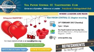 Toa Payoh Central CC Toastmasters Club Presidents Distinguished