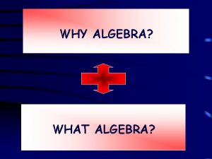 WHY ALGEBRA WHAT ALGEBRA How can we reshape