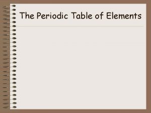 The Periodic Table of Elements Periodic Law Periodic