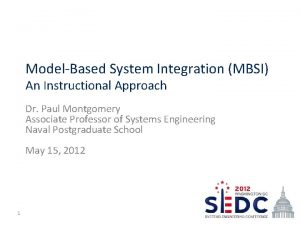 ModelBased System Integration MBSI An Instructional Approach Dr