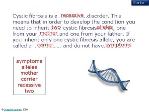 Starter recessive Cystic fibrosis is a disorder This