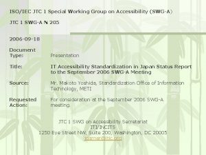 ISOIEC JTC 1 Special Working Group on Accessibility