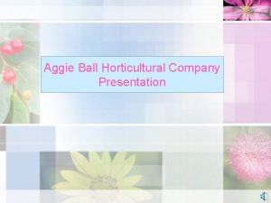 Aggie Ball Horticultural Company Presentation WELCOME Welcome to