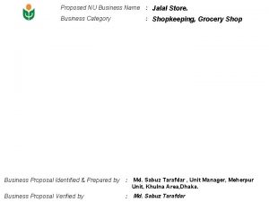 Proposed NU Business Name Jalal Store Business Category