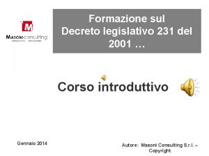 Formazione sul Decreto legislativo 231 del 2001 Corso