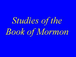 Studies of the Book of Mormon From Unpublished