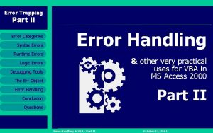 Error Trapping Part II Error Categories Syntax Errors
