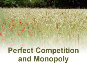Perfect Competition and Monopoly Perfect Competition and Monopoly