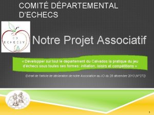 COMIT DPARTEMENTAL DECHECS Notre Projet Associatif Dvelopper sur