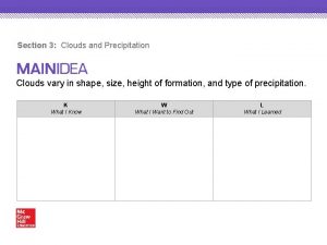 Section 3 Clouds and Precipitation Clouds vary in