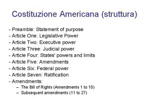 Costituzione Americana struttura Preamble Statement of purpose Article
